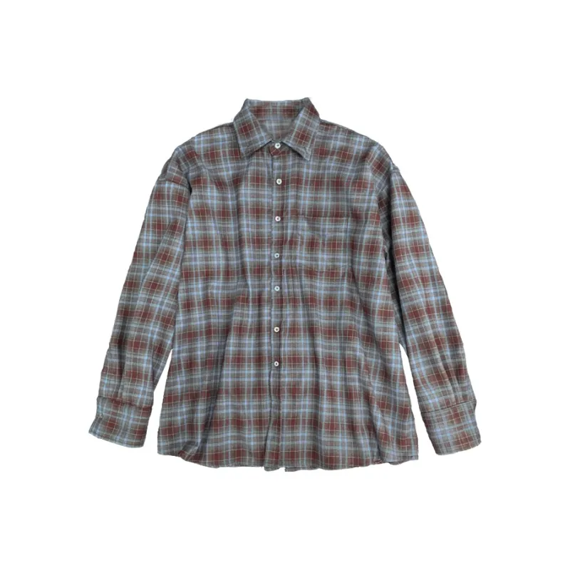 WANNA LAB SS25 Shirt Unisex Blue Brown Plaid-0