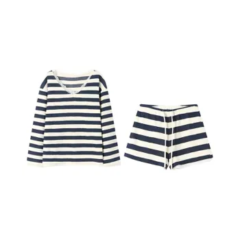 XIUDAI Pajama Set Women's Lace Stripes