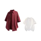 Burgundy Shirt+White Short-Sleeved