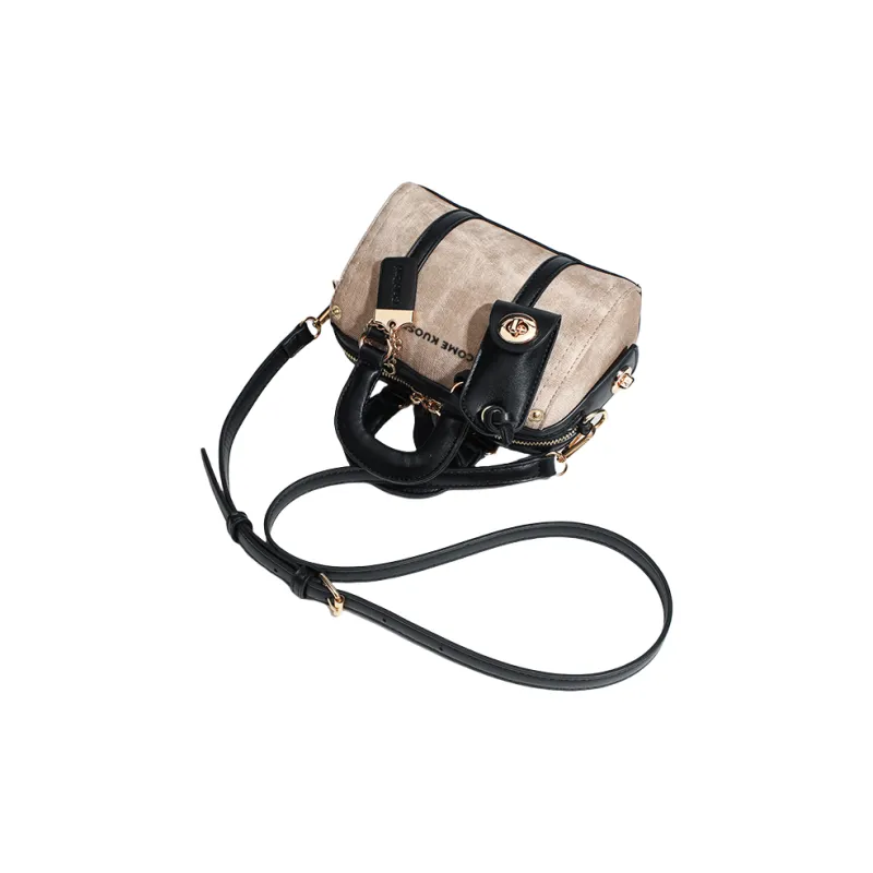 OCTSUI Synthetic Leather Boston Bag One Shoulder Handbags Women's Brown/Ecru/Glacier Blue-3