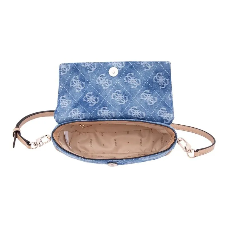 GUESS Fabric With Artificial Leather Shoulder Bag Medium Size Women's Denim Blue-3