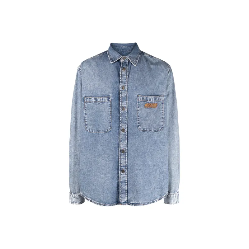 MOSCHINO Logo-Embroidered Button-Up Denim Shirt-0