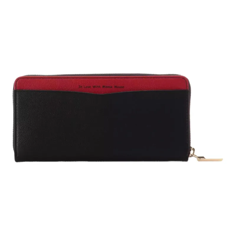 Disney Minnie Collection Mickey Collection Cow Leather Wallet Women's Black-2