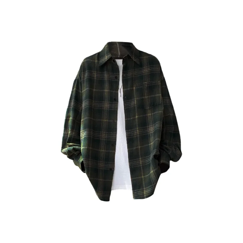 SUNSETMONENT Shirt Unisex Blue Brown Plaid-4