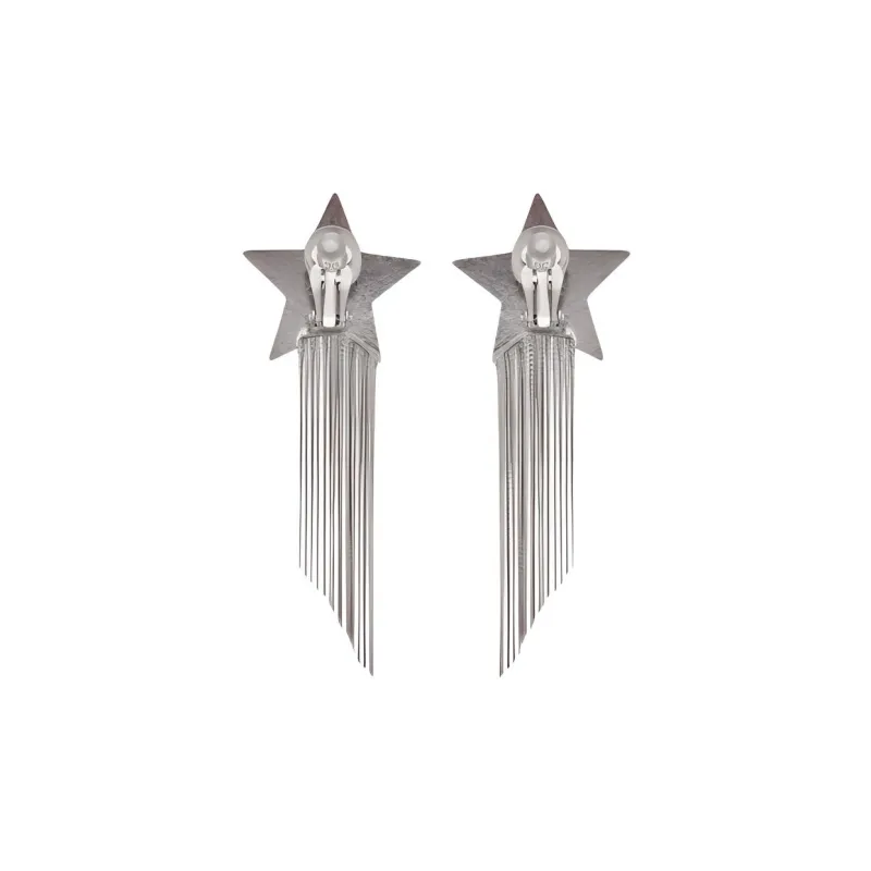 SAINT LAURENT Silver Metallic Shooting Star Tassel Drop Earrings-2