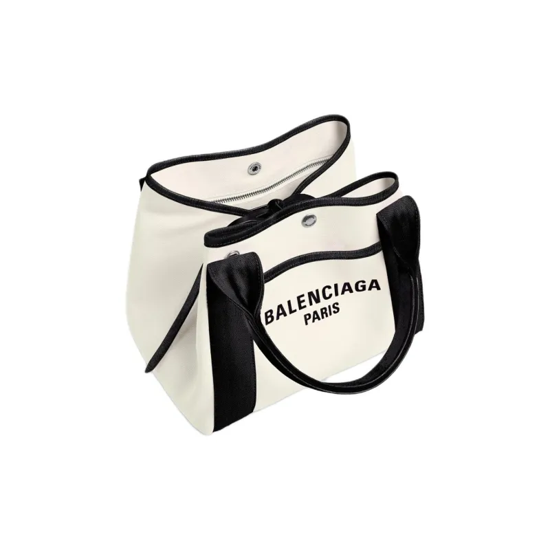 Balenciaga Biarritz Cotton Tote Bag, Shopping Bag, Shoulder Bag, Handbag Small Size Women's White & Black-4