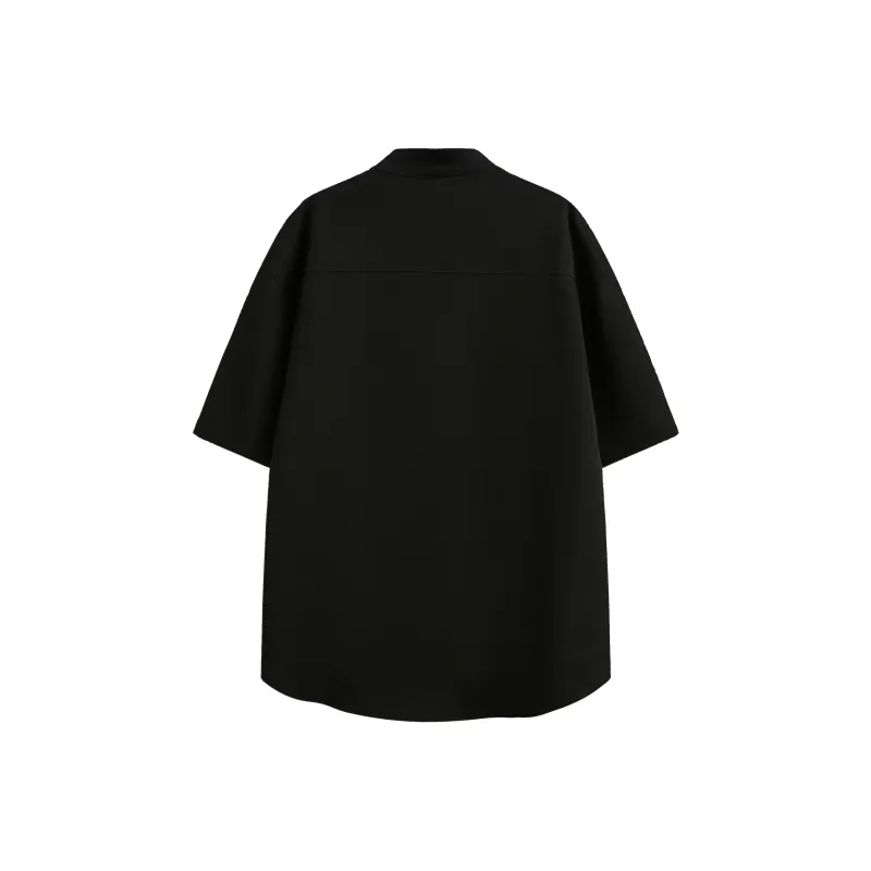 PAINT STAIN New Chinese Style Stand Collar Ice Silk Fabric Short Sleeved Shirt Unisex-18