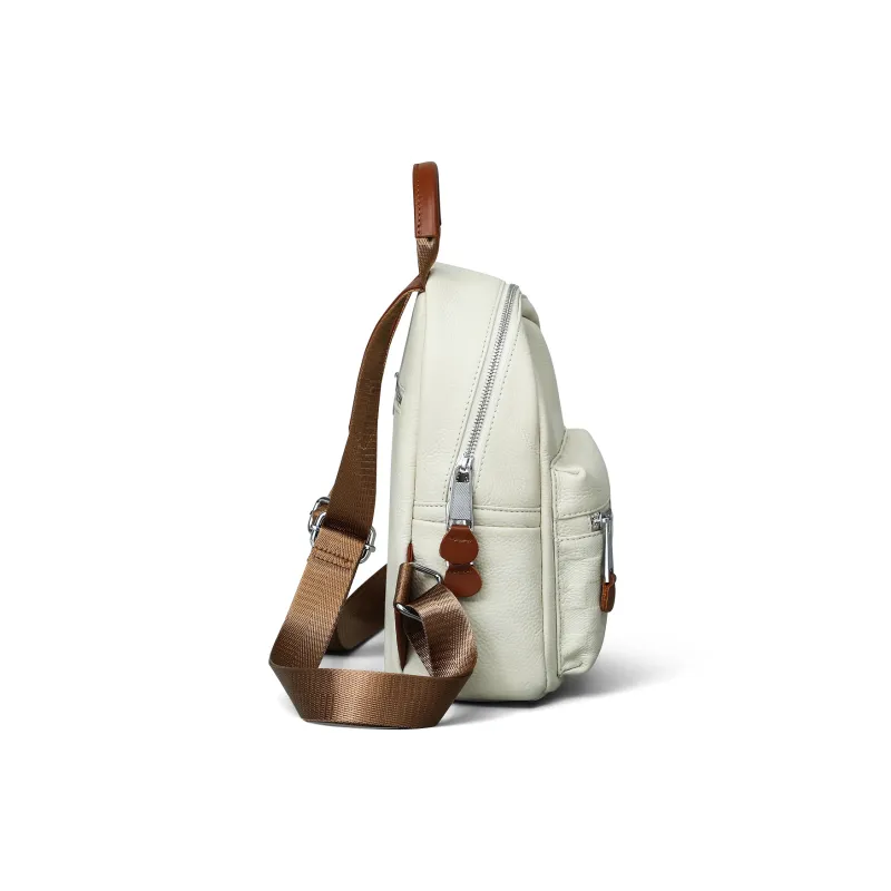 PT'SON Cow Leather Backpack Regular Women's White/Black-10