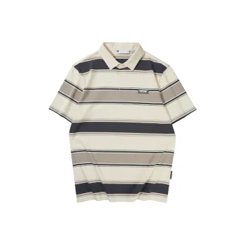 HLA Polo Shirts Men Cooling 3A Antibacterial 2A Anti Mite Beige Apricot Stripes 1K