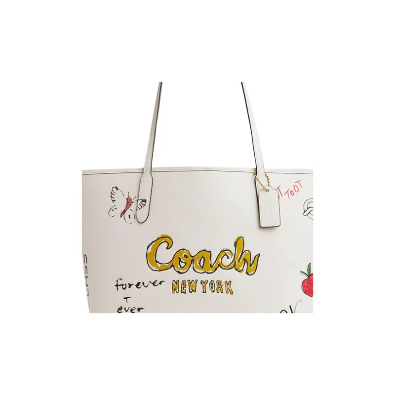 COACH City Cow Leather Tote Bag Shopping Bag Shoulder Bags Large Size Women's Chalk White-4