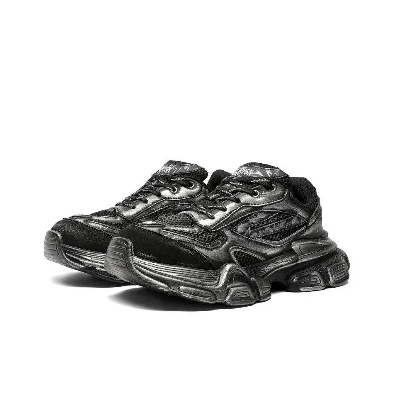 SUPEREDGE Wrapping, Wear Resistant And Non Slip Low Top Chunky Sneakers Unisex Black Distressed-2