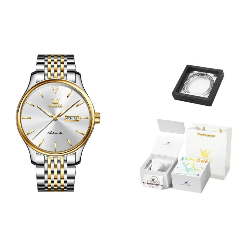 OLEVS Play The Cool Series Mechanical Movement Stainless Steel Watchband Watch Men's Watches White Dial-40
