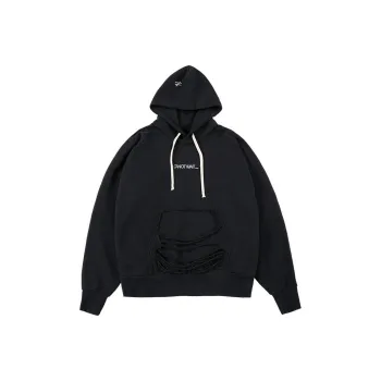 CANOTWAIT_ Torn Pocket Washed Hoodie-Black Sweatshirt Unisex Black