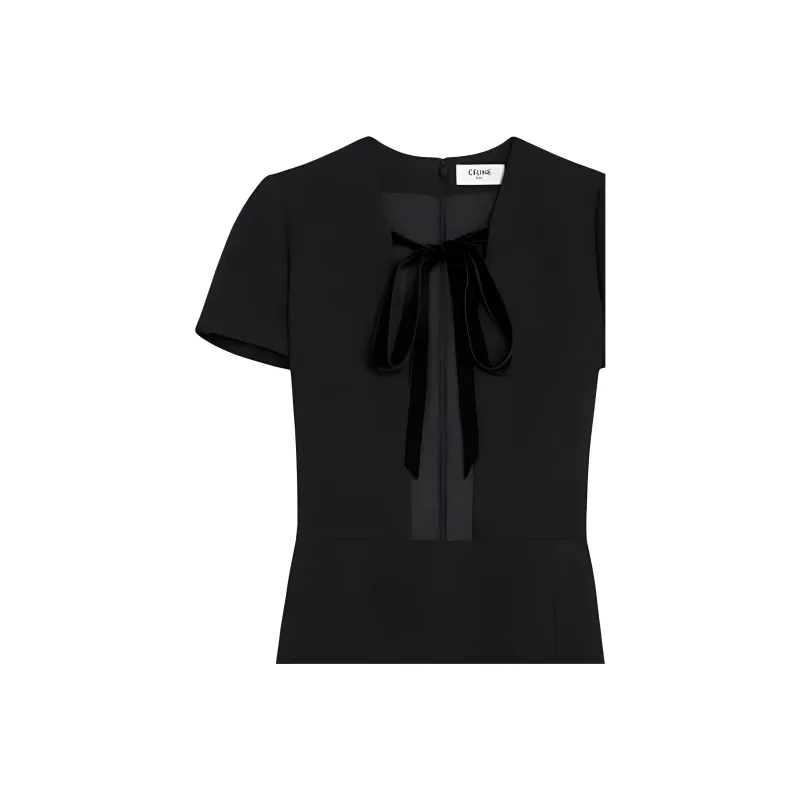 CELINE Wrinkled Double Layered Wool Short Jumpsuit Bodysuits Women's Black-3