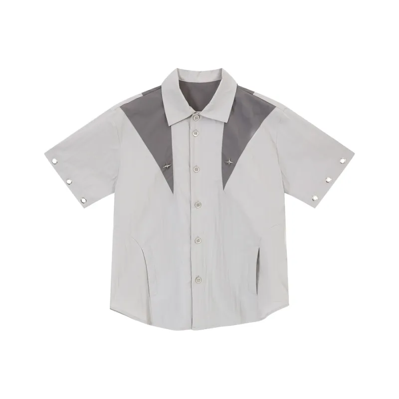 Voguo Relay Multi Metal Buckle Short Sleeved Shirt Unisex Black, Gray-5