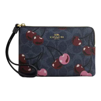 COACH SignatureCorner Zip Signature Coated Canvas Clutch Trumpets Women's Blue & Red