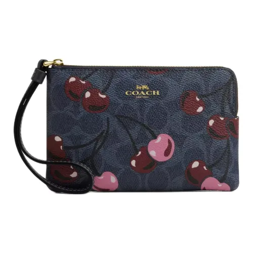 COACH SignatureCorner Zip Signature Coated Canvas Clutch Trumpets Women's Blue & Red