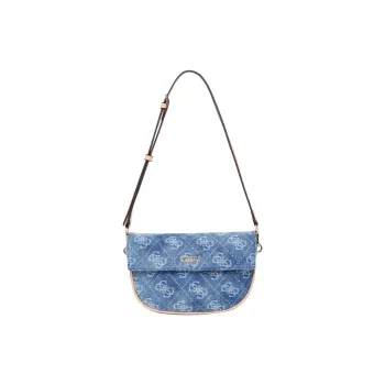 GUESS Fabric With Artificial Leather Shoulder Bag Medium Size Women's Denim Blue