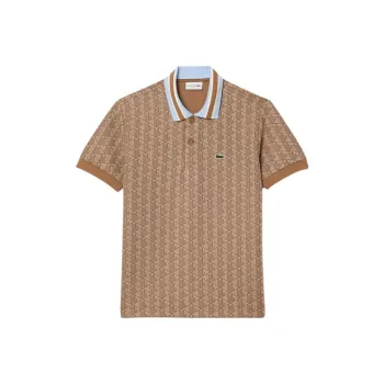 LACOSTE Classic Fit Contrast Collar Monogram Motif Polo Shirt Polo Shirt Men's Khaki
