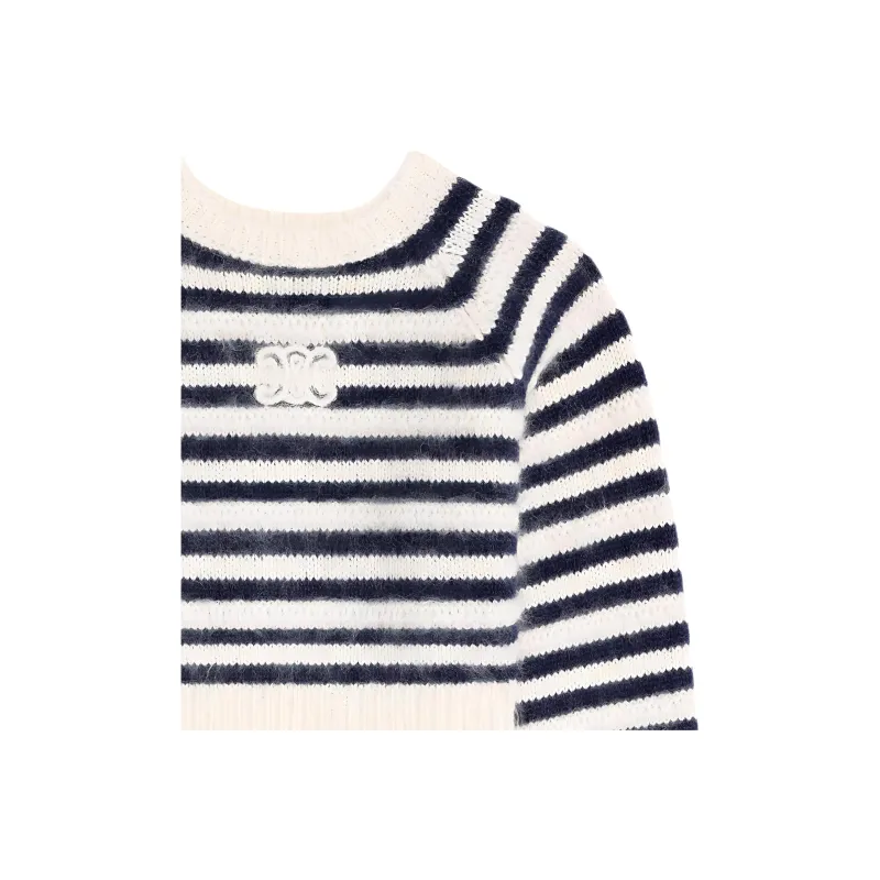 CELINE Women's Zip Up Crop Top In Athletic Knit Grey/Off White-6
