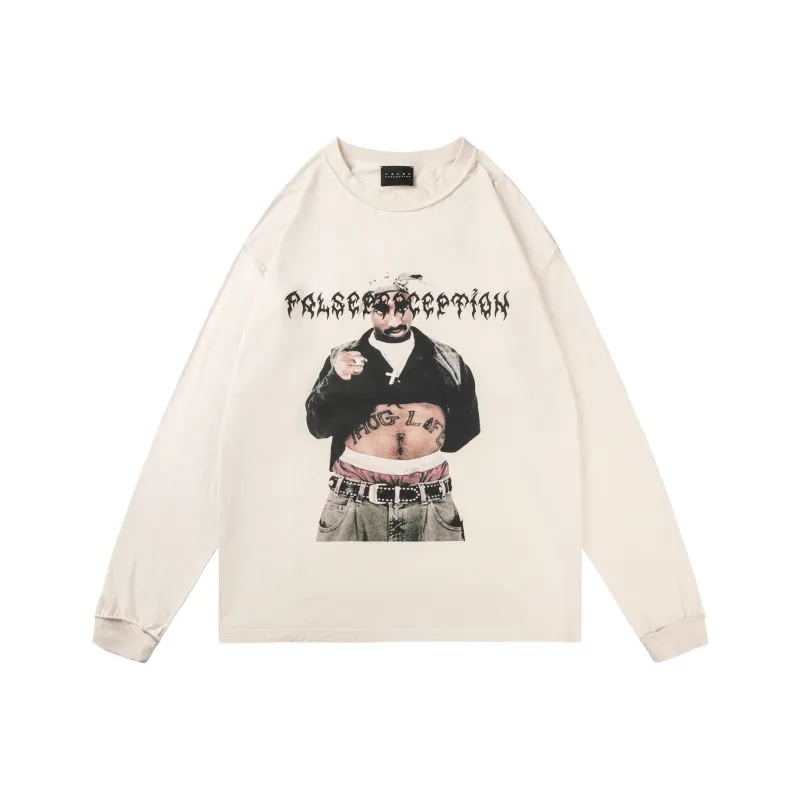 False Perception Sweatshirt Unisex Distressed White-0