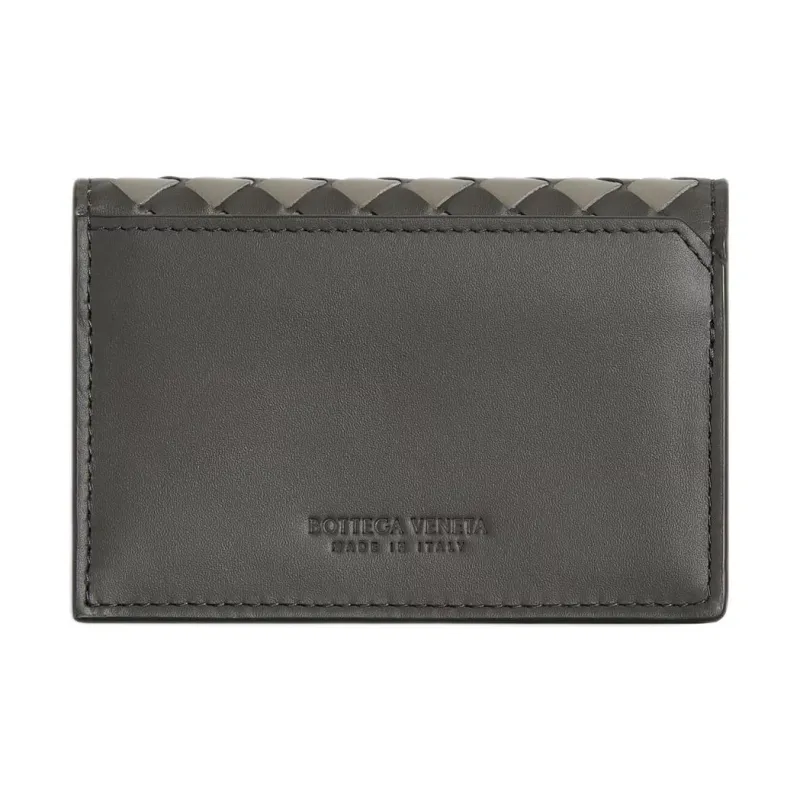 Bottega Veneta Intrecciato Calfskin Card Holder Men's Light Gray & Dark Gray-1