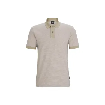HUGO BOSS Slim Fit Polo Shirt In Two Tone Mercerised Cotton Polo Shirt Men's Light Beige