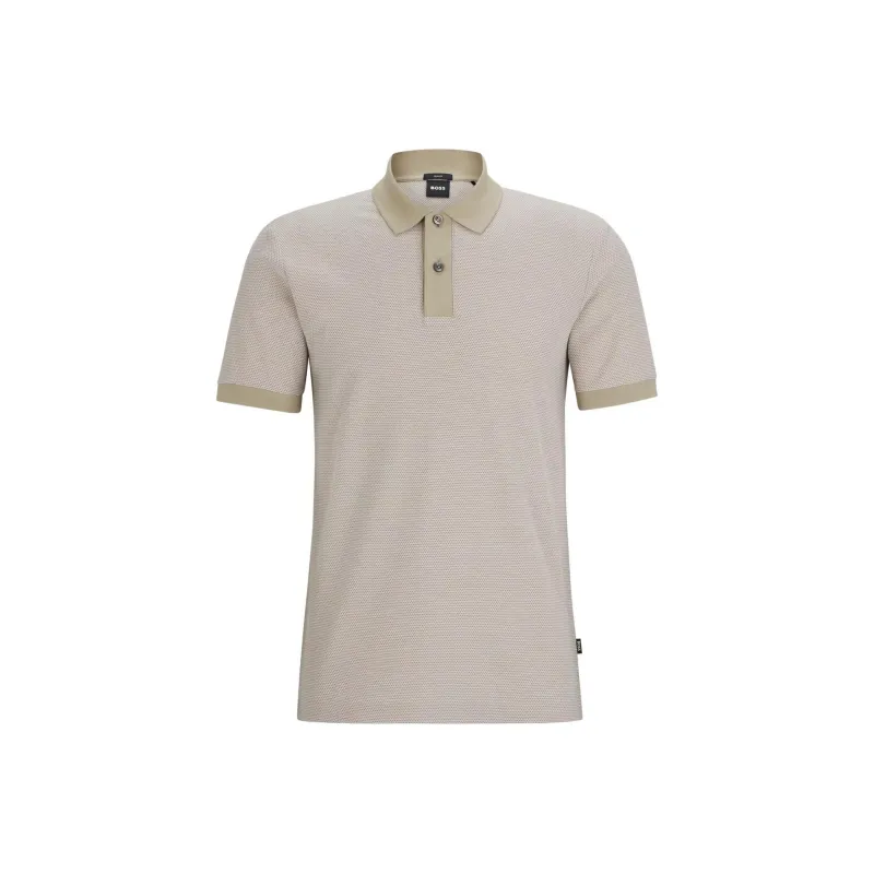 HUGO BOSS Slim Fit Polo Shirt In Two Tone Mercerised Cotton Polo Shirt Men's Light Beige-0