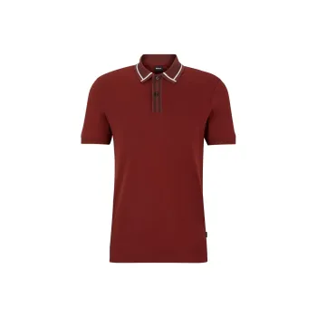 HUGO BOSS Mercerised Cotton Slim Fit Polo Shirt With Contrast Stripes Polo Shirt Men's Red