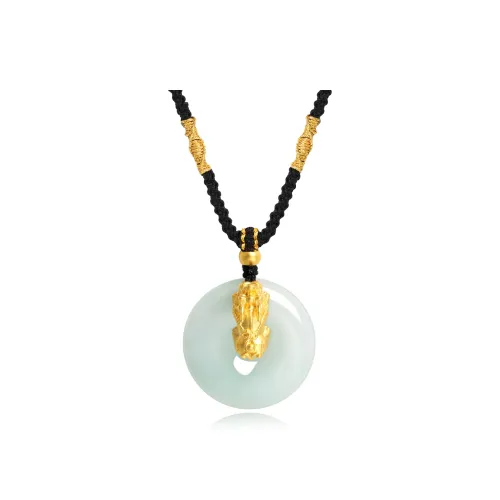 Lao Feng Xiang Gold Chinese Auspicious Animal Jade Disc Solid Gold Priced In Gram Necklaces Unisex