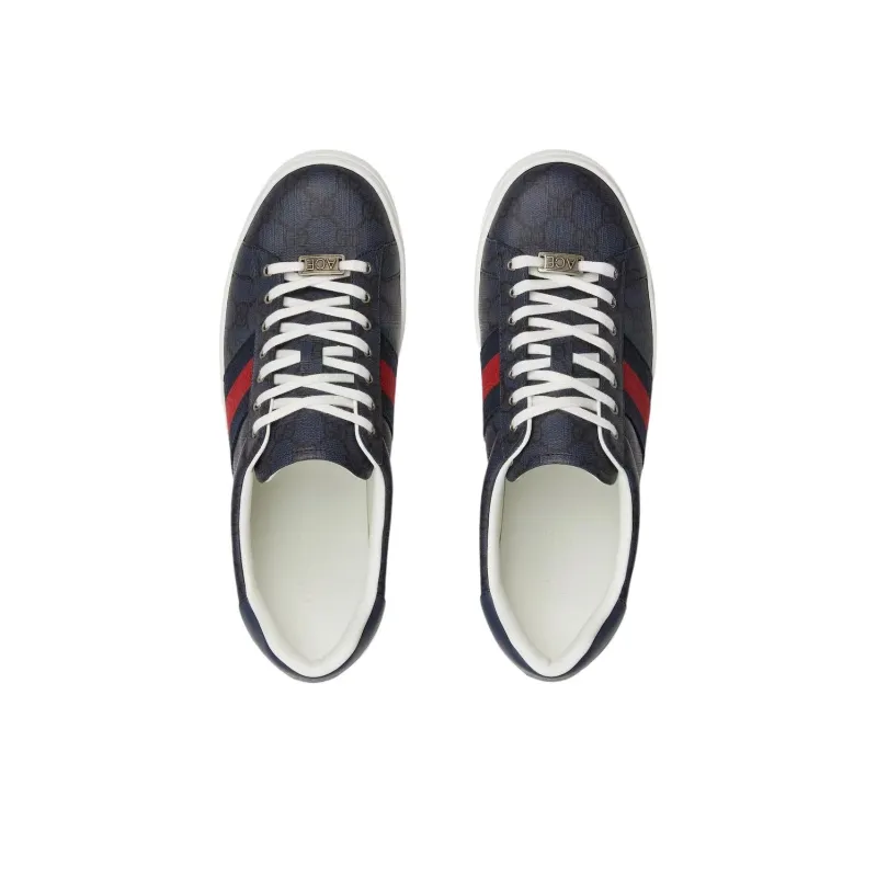 GUCCI ACE Low Top Skateboard Shoes Men's Blue-4