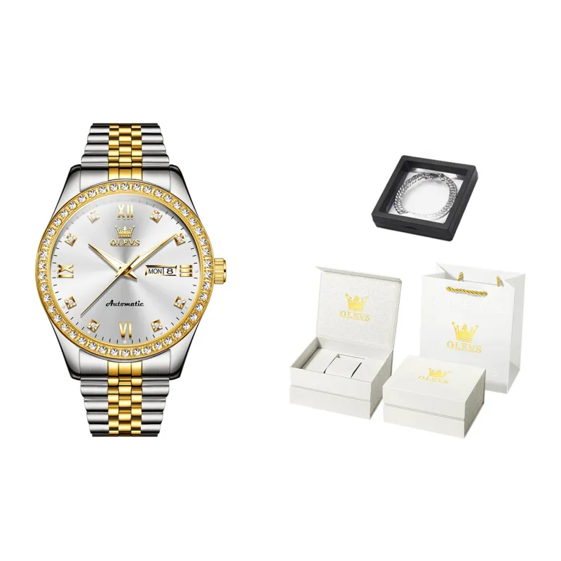 OLEVS Mechanical Movement Stainless Steel Watchband Watch Men's Watches White Dial-5