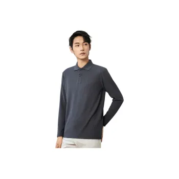 Red Bean Solid Color Lapel Pullover Long-Sleeved Polo Shirt Men's