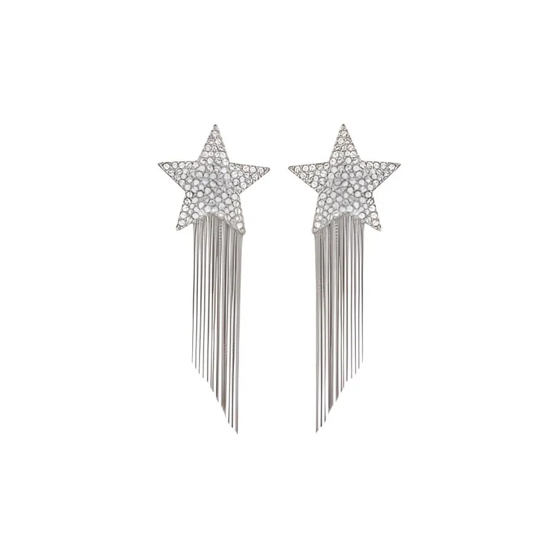 SAINT LAURENT Silver Metallic Shooting Star Tassel Drop Earrings-0