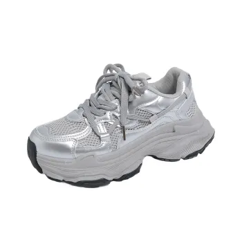 Boogie Bear Height Increasing Low Top Chunky Sneakers Women's Silver