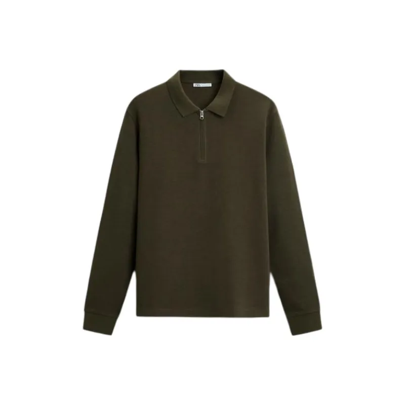 ZARA Polo Shirt Men's Dark Khaki-0