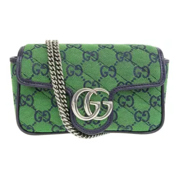 GUCCI Marmont Canvas With Leather Shoulder Bag Crossbody Bag Extra Mini Women's Green/Dark Blue