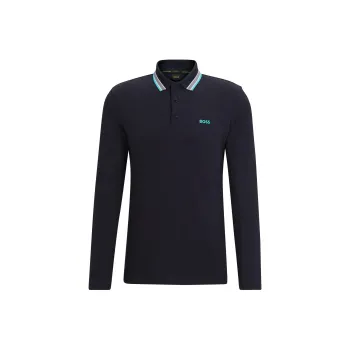 HUGO BOSS Cotton Piqué Polo Shirt With Contrast Logo Polo Shirt Men's Marine Blue
