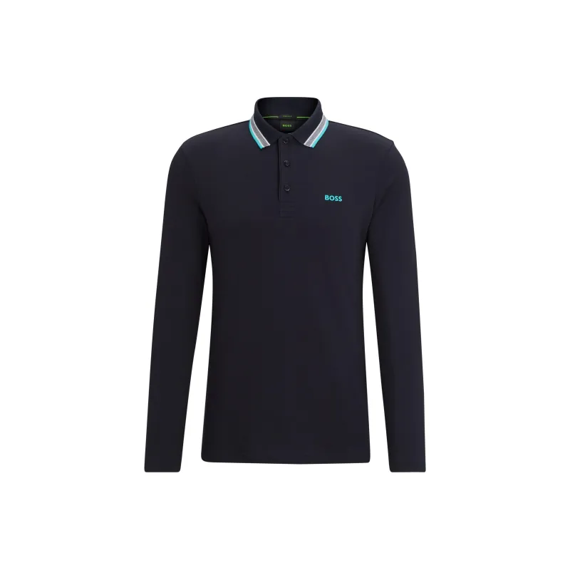 HUGO BOSS Cotton Piqué Polo Shirt With Contrast Logo Polo Shirt Men's Marine Blue-0