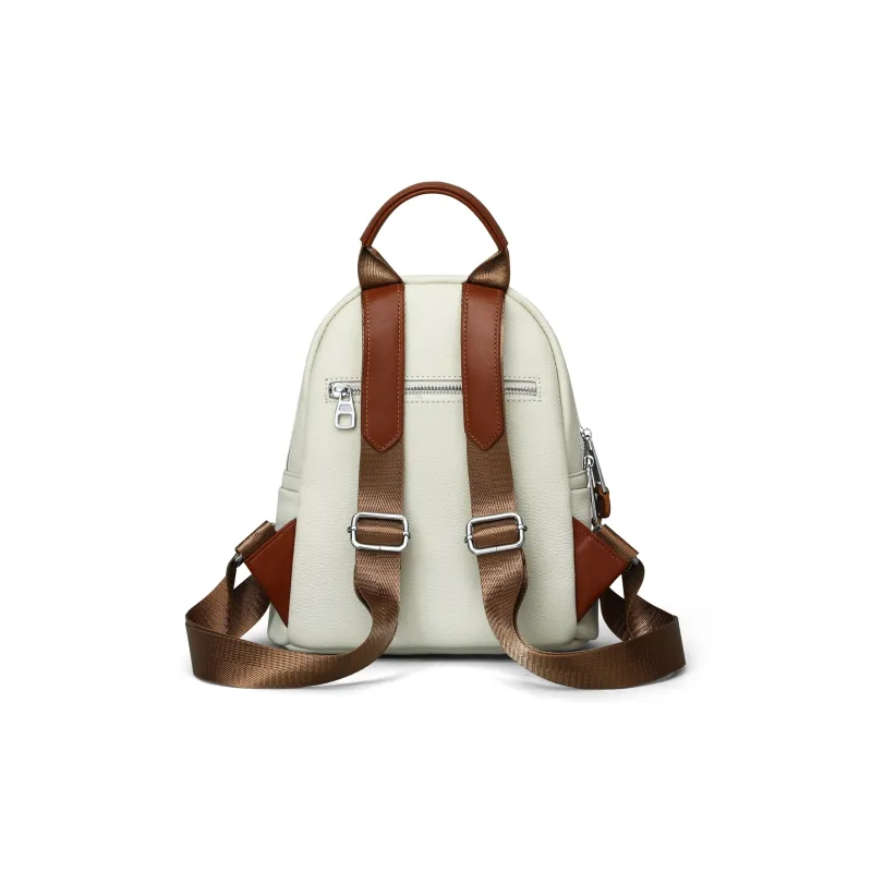 PT'SON Cow Leather Backpack Regular Women's White/Black-11