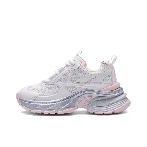 Kappa Back to Back Anti Slip Wear Resistant Low Top Chunky Sneakers Women's Classic White Pink Peony