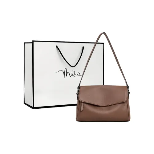 MILLIE'S Cow Leather Underarm Shoulder Bag, Crossbody Bag, Pillow Bag Women's Chocolates