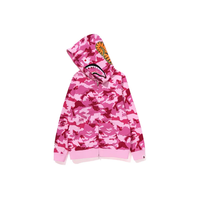 A BATHING APE Women'ss Woodland Camo Shark Full Zip Hoodie Pink-1