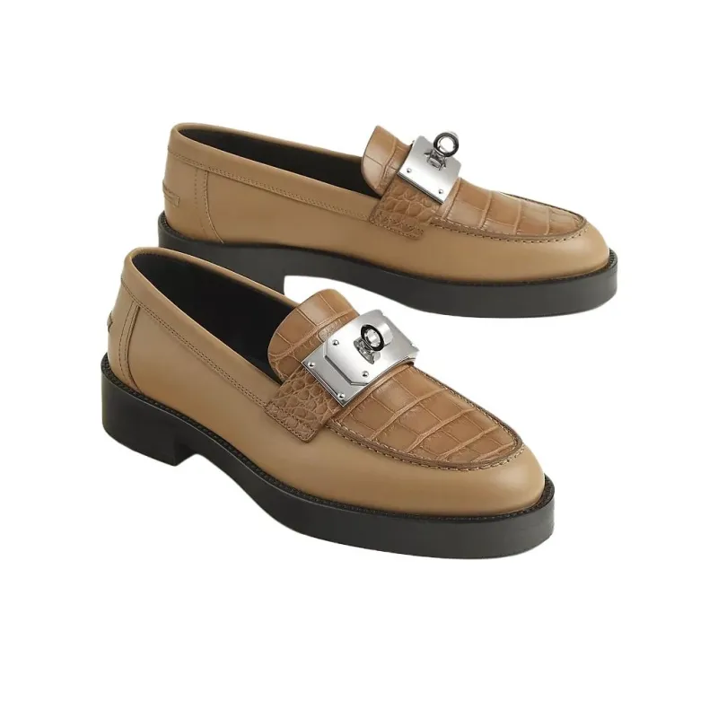 HERMES Hot Loafers 4cm Women's Brown-2
