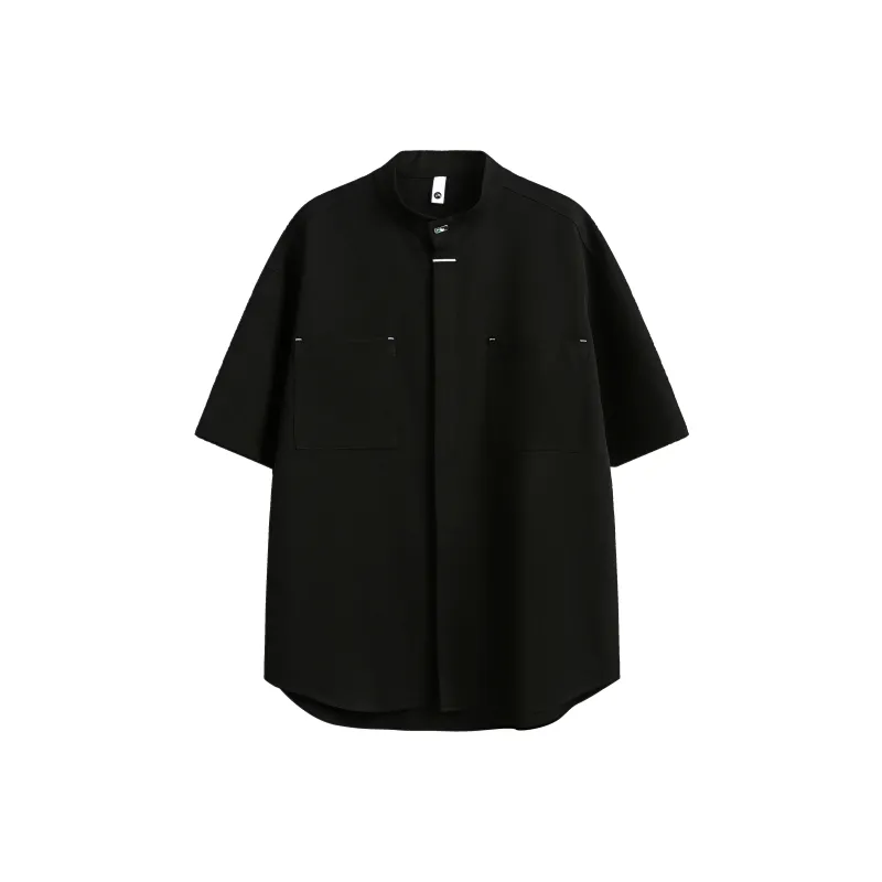 PAINT STAIN New Chinese Style Stand Collar Ice Silk Fabric Short Sleeved Shirt Unisex-17