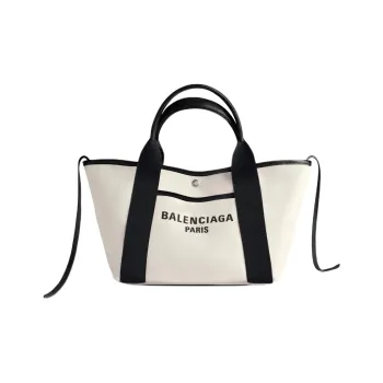 Balenciaga Biarritz Cotton Tote Bag, Shopping Bag, Shoulder Bag, Handbag Small Size Women's White & Black