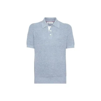 Brunello Cucinelli Mélange Ribbed knit Polo Shirt