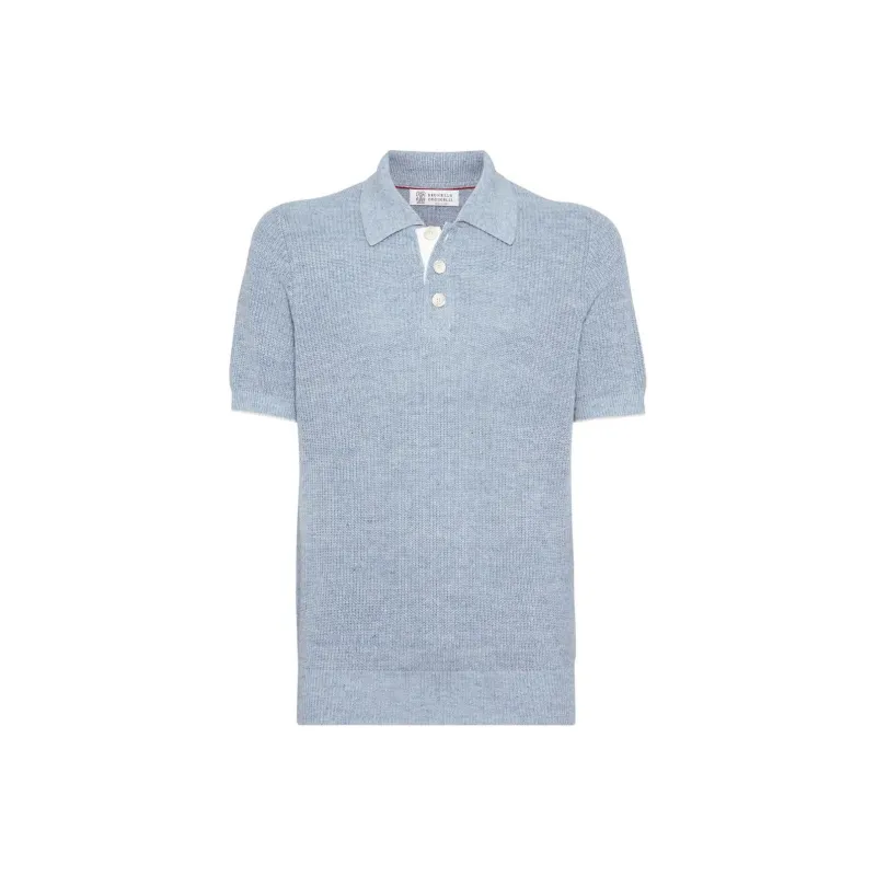Brunello Cucinelli Mélange Ribbed knit Polo Shirt-0