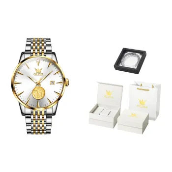 OLEVS Chinese Auspicious Animal Design Mechanical Movement Stainless Steel Watchband Watch Men's Watches White Dial