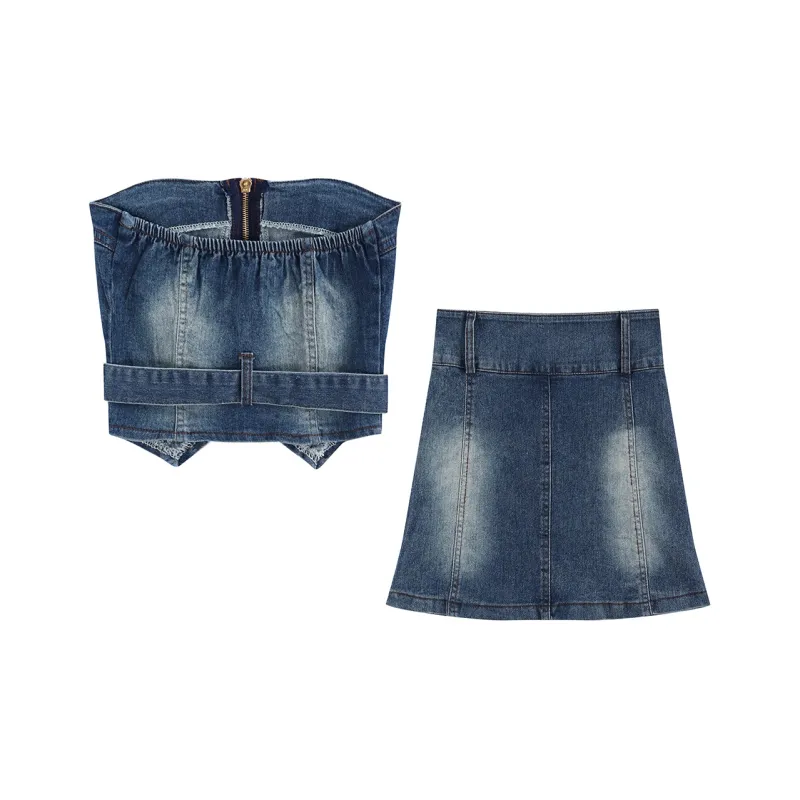 DGMZ Skirt Set Women's Denim Blue-1
